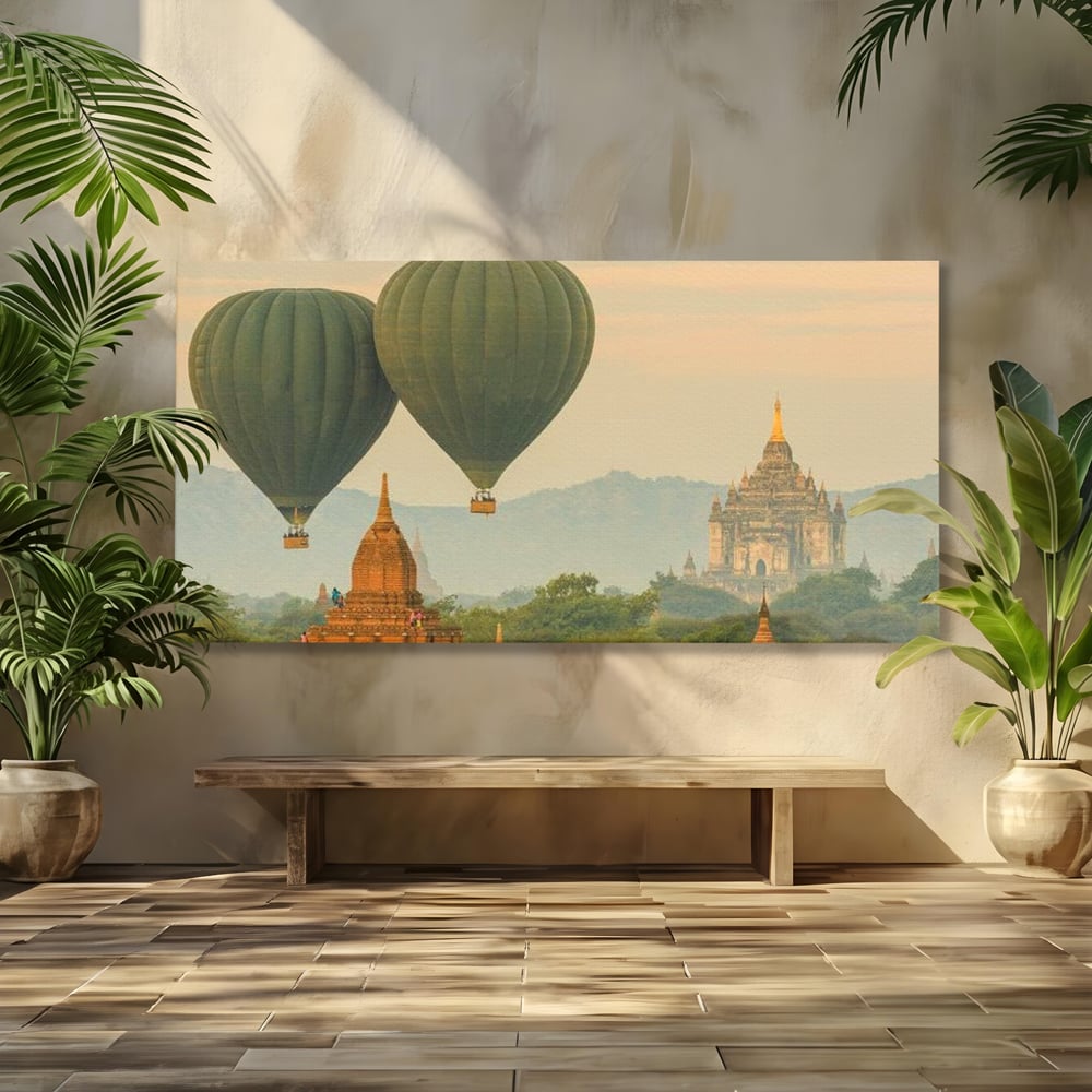Tablou canvas cu tablou canvas cu peisaj din myanmar, fara rama, pe sasiu de lemn